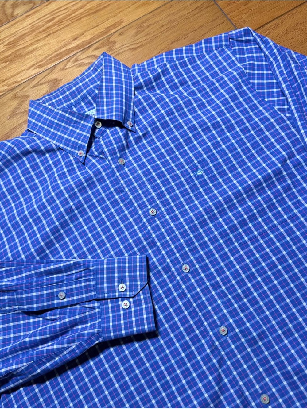 Southern Tide Blue and White Plaid Button-Down Dress Shirt